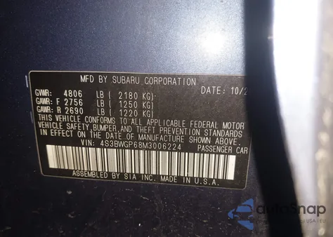 2021 Subaru Legacy Touring Xt from USA, damaged, VIN 4S3BWGP68M3006224